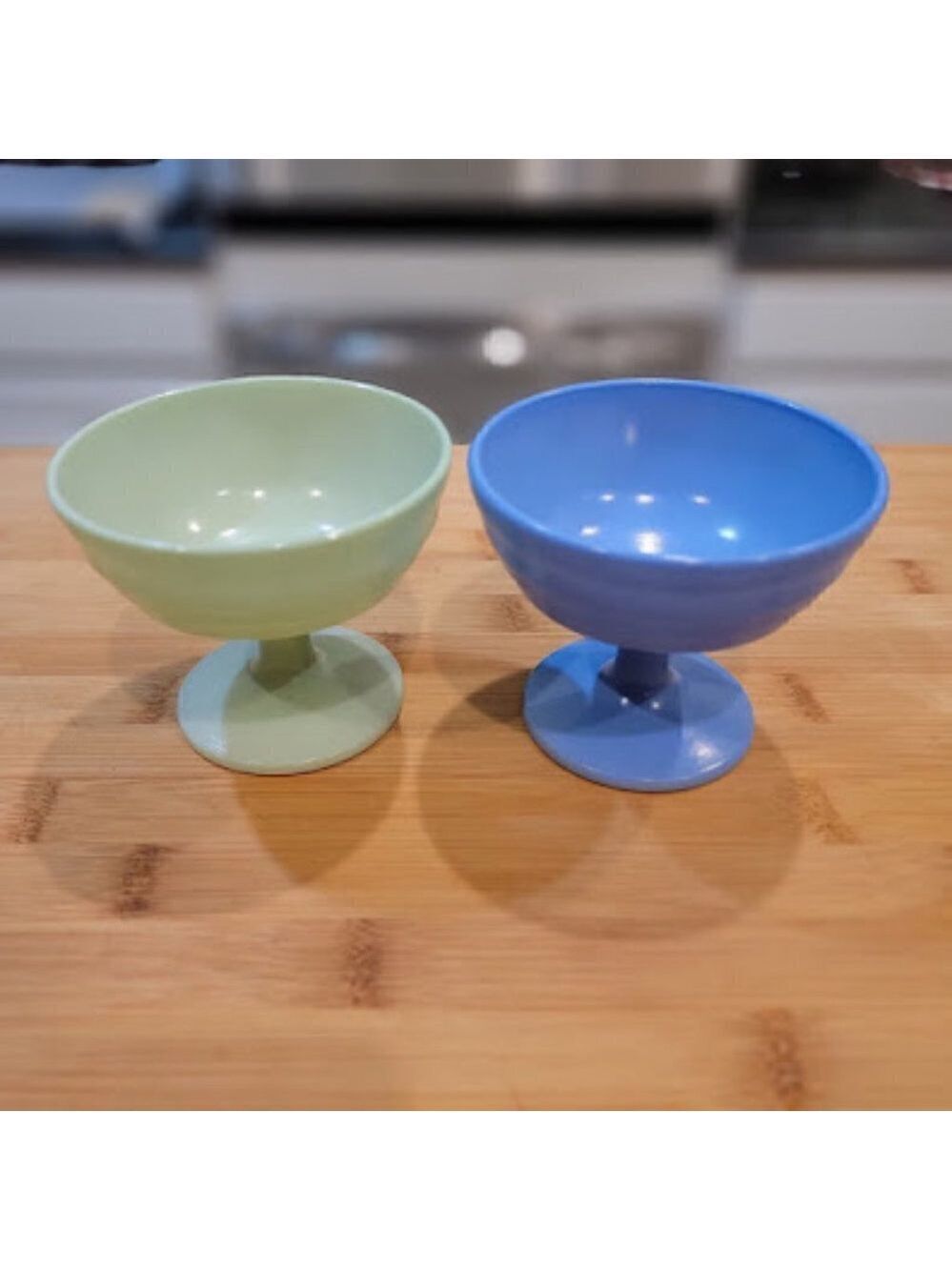 Vintage Hazel Atlas Ice Cream Parfait Bowls - SET OF One Green and One Blue